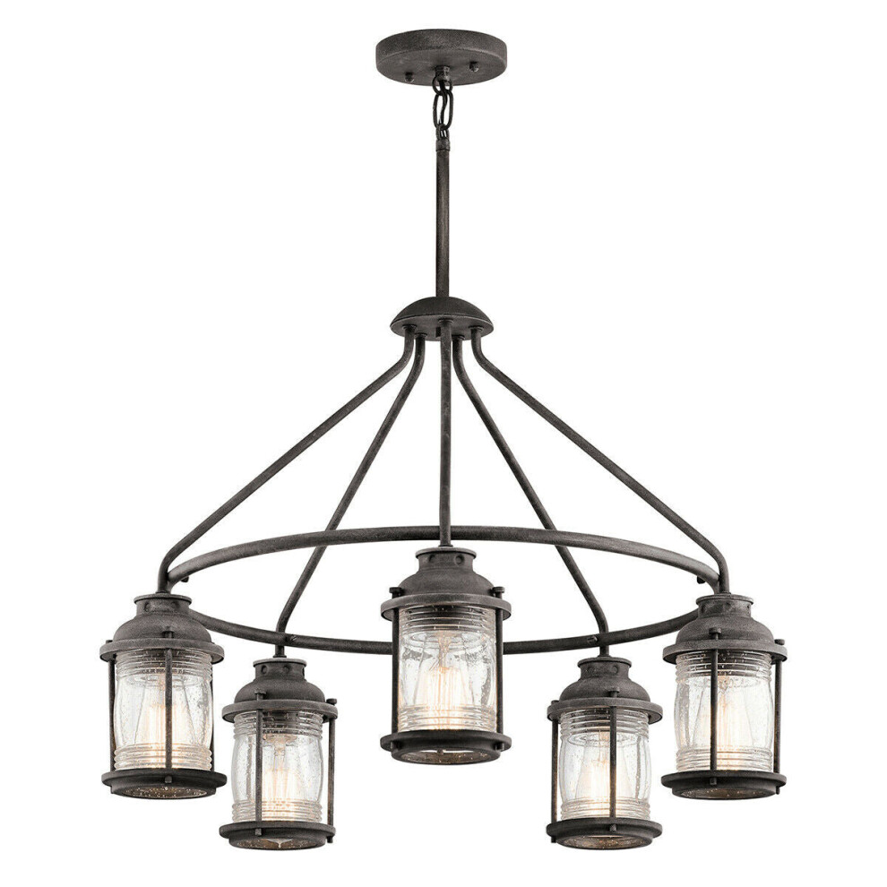 Loops Outdoor Ip44 5 Bulb Chandelier Light Weathered Zinc Led E27 60W
