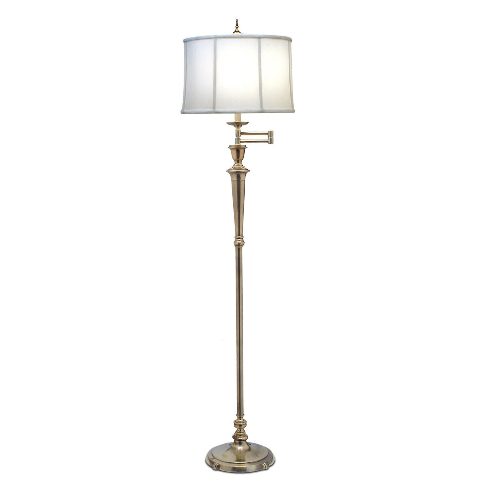 Floor Lamp Swing Arm Directional Off White Shade Burnished Brass LED E27 60W
