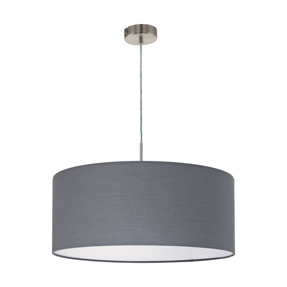 Loops Pendant Light Colour Satin Nickel Steel Shade Grey Fabric Bulb E27 1X60w