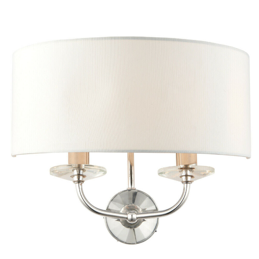 Loops Dimmable Twin Wall Nickel & Fabric Shade Curved Arm Lamp Fitting Light/White
