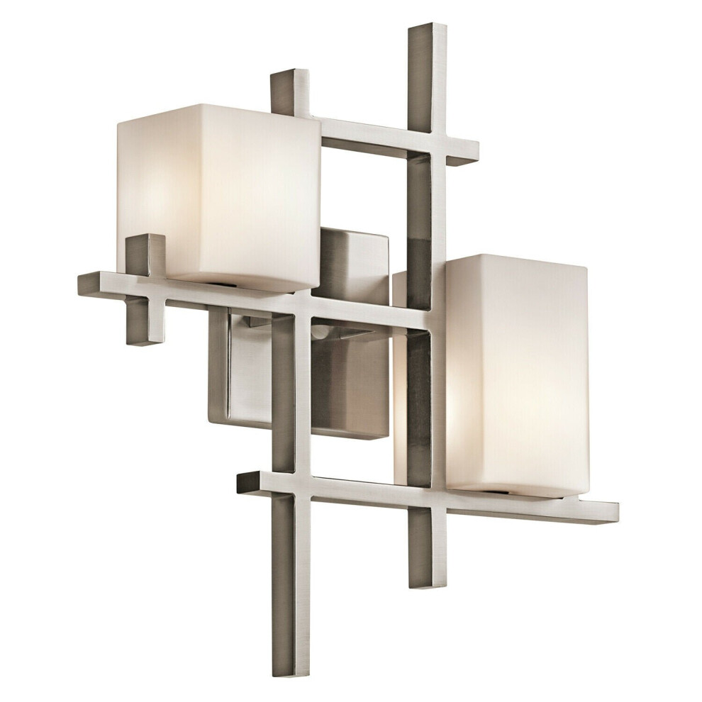 Loops Twin Wall Horizontal Vertical Metal Opaque Glass Shades Pewter Led G9 3.5W Light