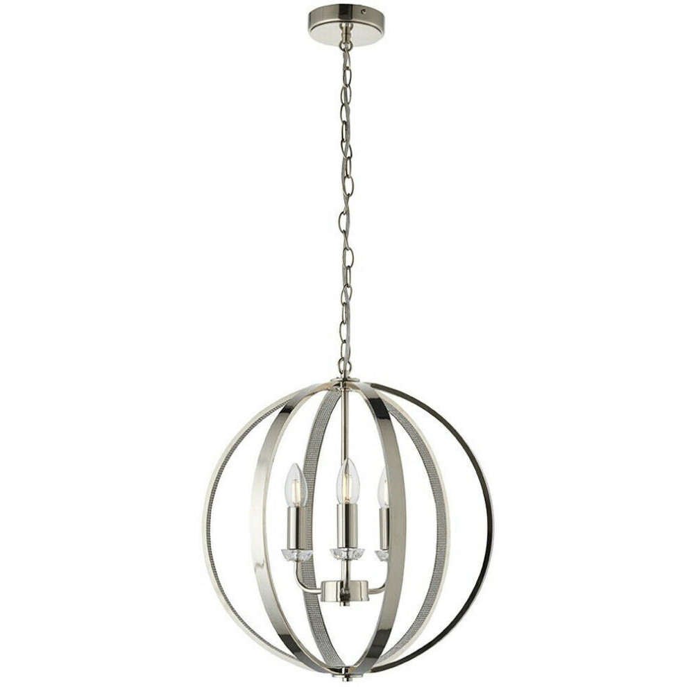 Loops Hanging Ceiling Pendant Bright Nickel Globe Shade 3 Bulb Orb Loop Lamp Light