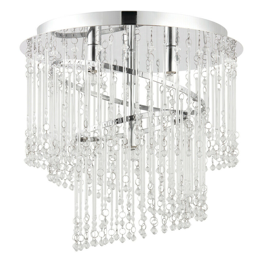 Loops Flush Ceiling Chandelier Chrome & Glass Lamp Bulb Holder Mounted Fitting Light