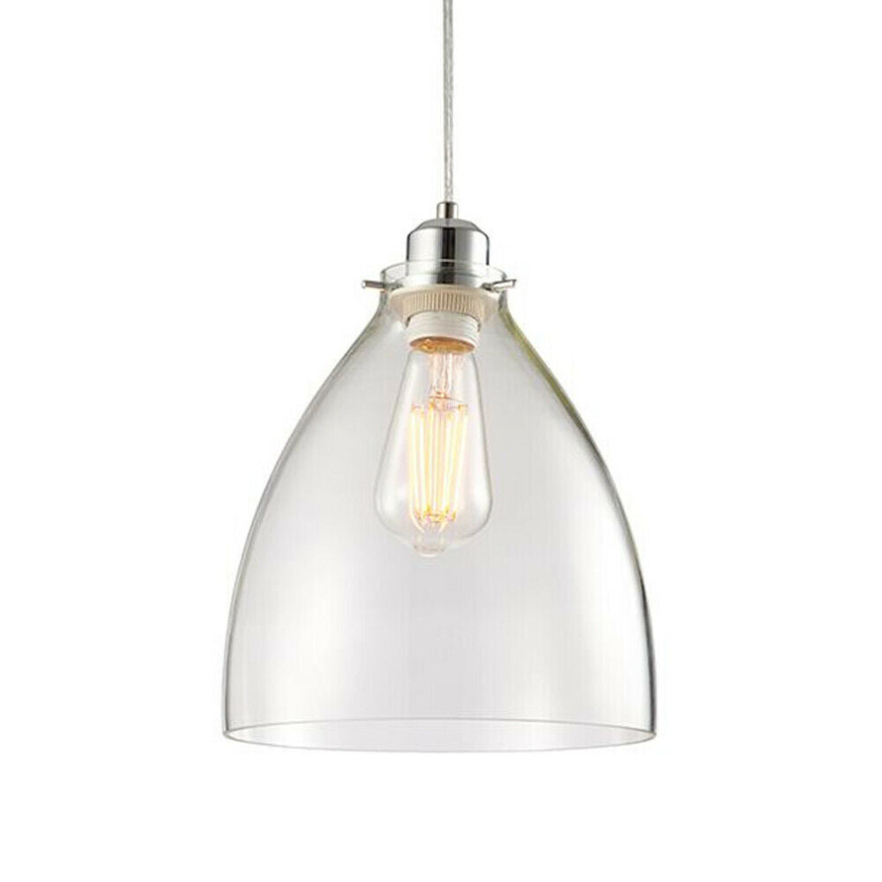 Loops Hanging Ceiling Pendant Shade Clear Glass & Chrome Slim Round Dome Bowl Light
