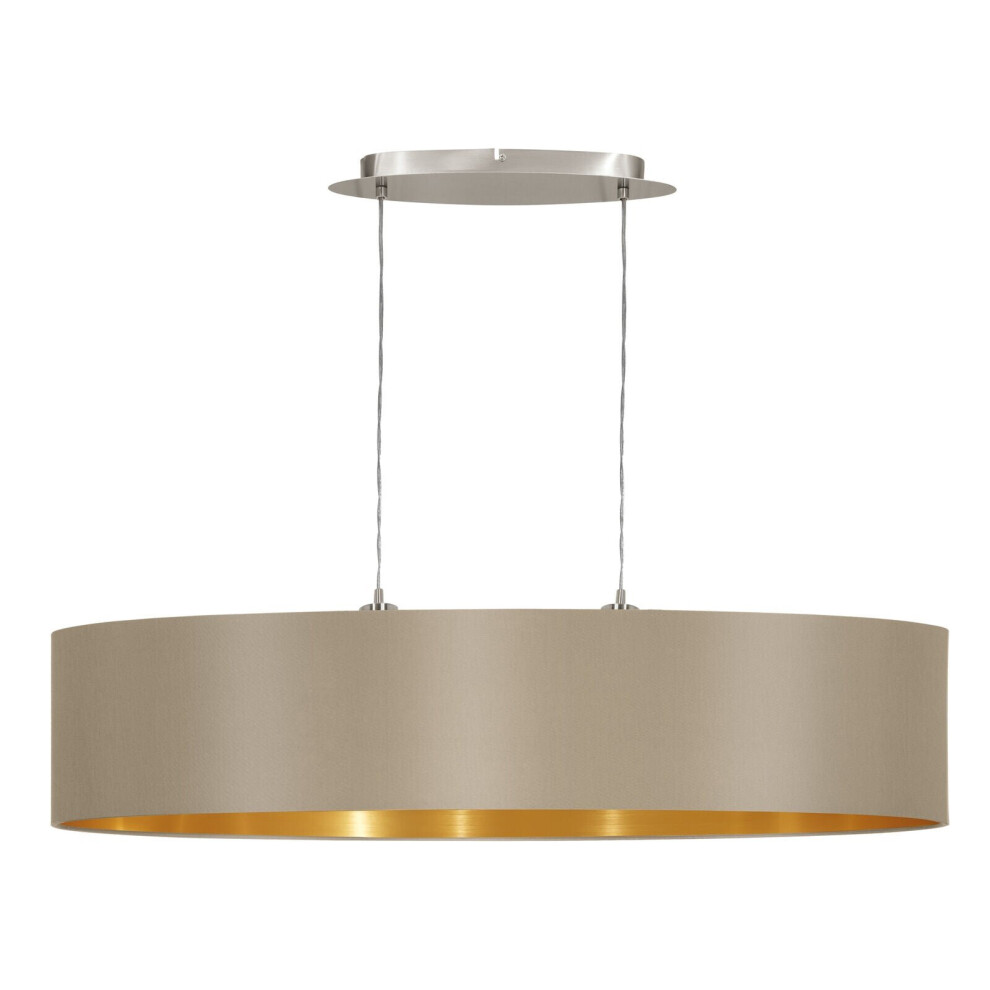 Loops Pendant Colour Satin Nickel Shade Taupe Fabric Bulb E27 2X60w Light/Gold