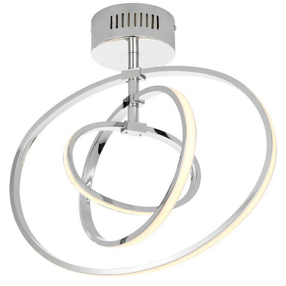 LED Semi Flush Ceiling Light 21W Warm White Chrome Hoop Ring Feature Strip Lamp