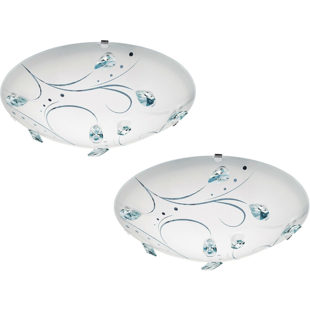 Loops 2 Pack Wall Flush Ceiling Light White Steel Shade White Glass/Crystals Led 16W