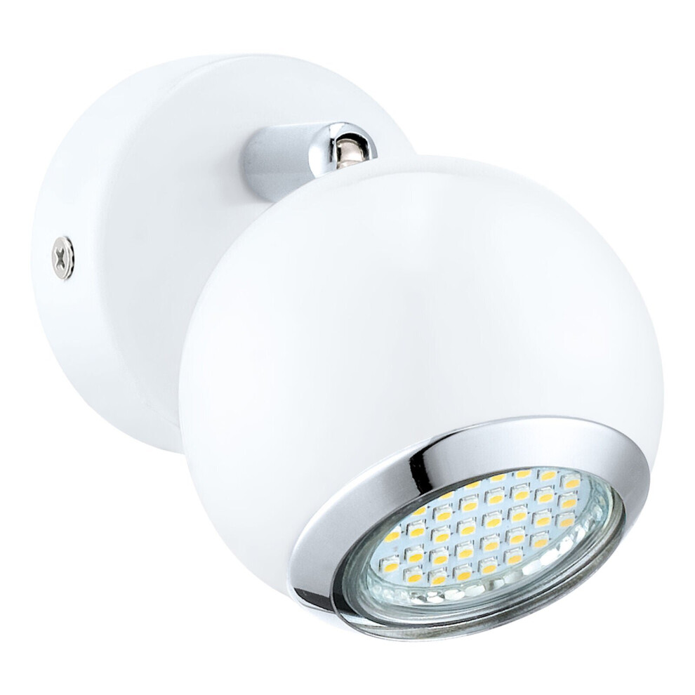 Loops Wall Spot Light Round Bulbous Colour White Chrome Shade Bulb Gu10 1X3w Included