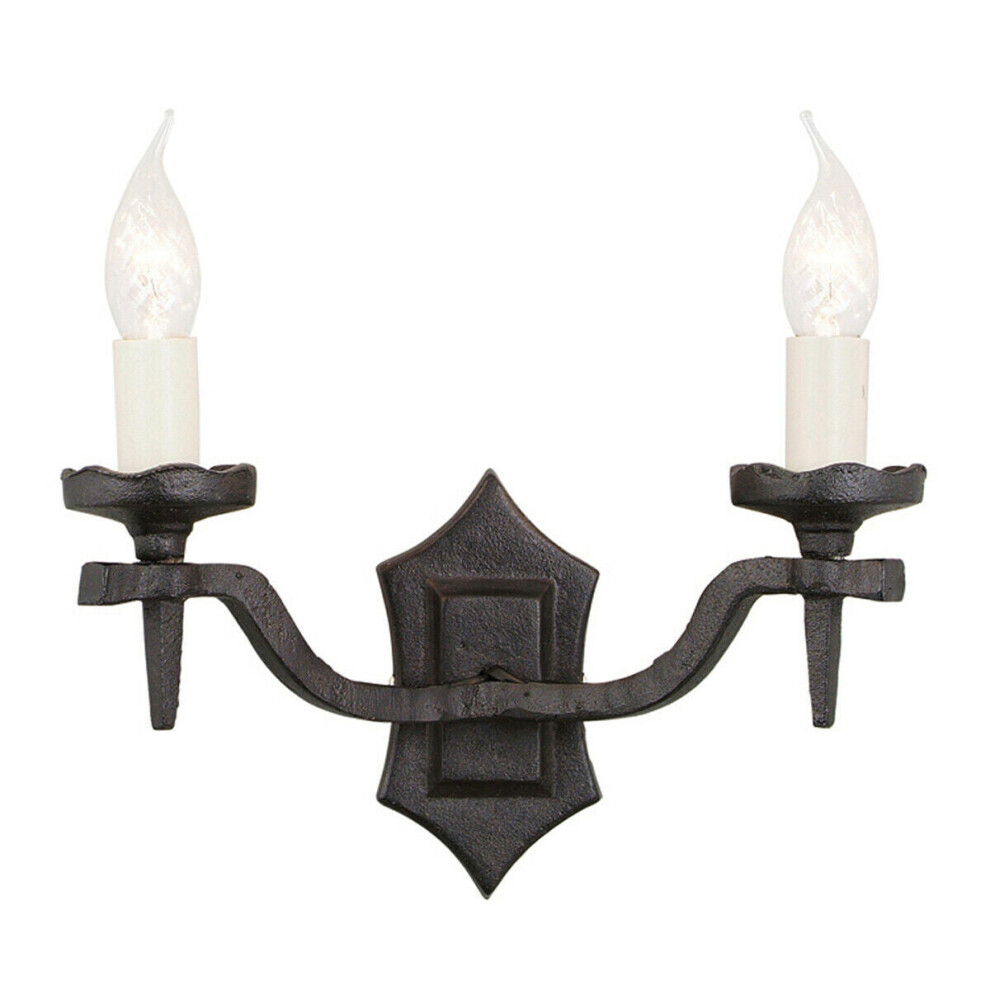 Loops Twin Wall Light Sconce Double Wrought Iron Black Led E14 60W Bulb