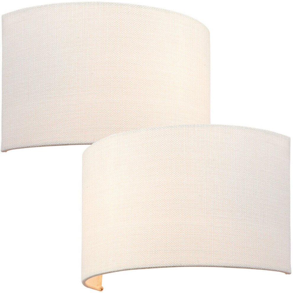 Loops 2 Pack Fabric Led Wall Vintage Semi Circle Linen Shade Lamp Fitting Light/White
