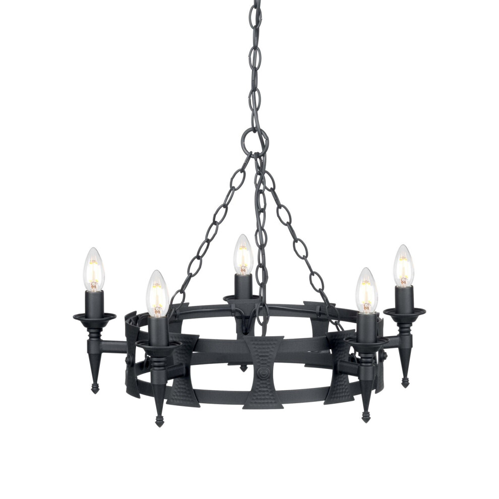 5 Bulb Chandelier Hanging Pendant LIght Black LED E14 60W Bulb