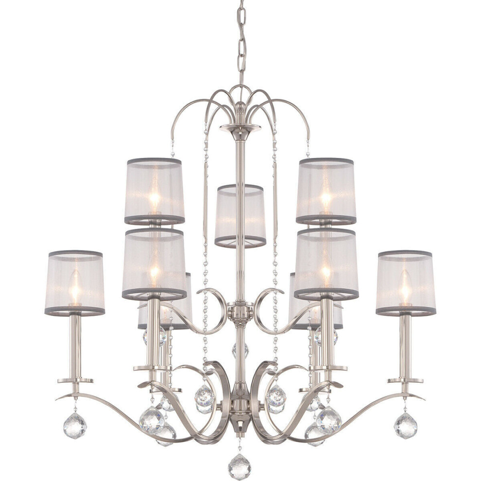 Loops 9 Bulb Chandelier Hanging Pendant Light Imperial Silver Led E14 40W Bulb