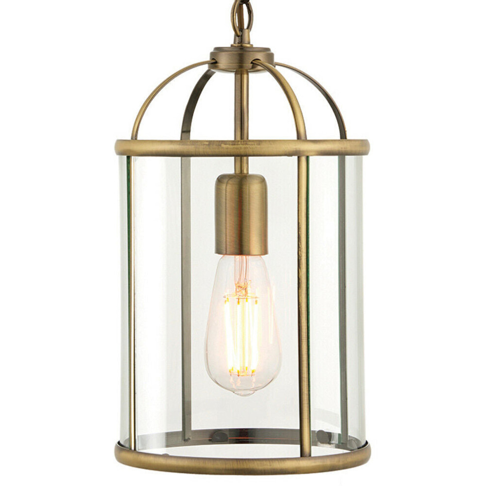 Loops Hanging Ceiling Pendant Brass & Glass Lantern Box Shade Lamp Bulb Holder Light