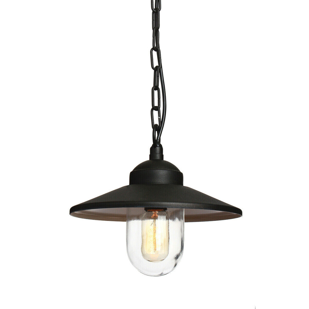 Loops Outdoor Ip44 1 Bulb Chain Lantern Led E27 60W Bulb Fitting Black/Light