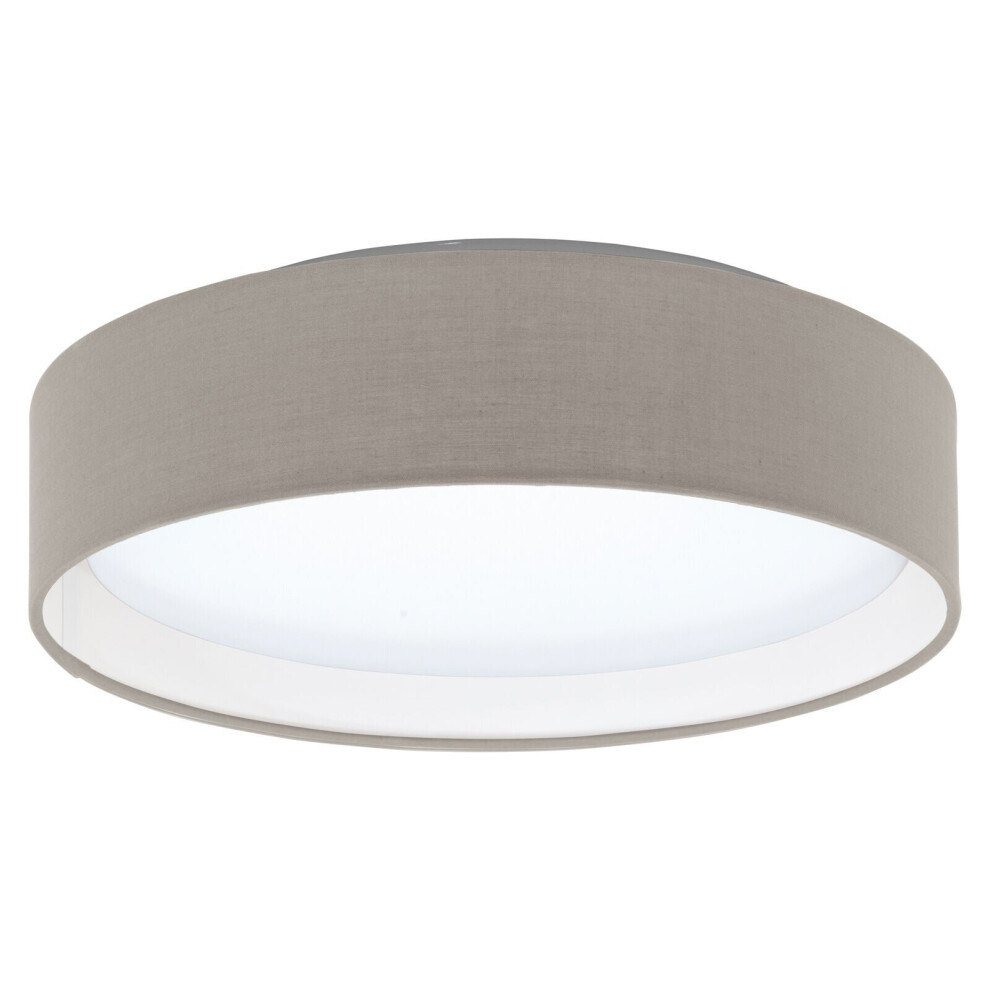 Loops Flush Ceiling Light Colour White Shade Taupe Fabric Bulb Led 11W Included