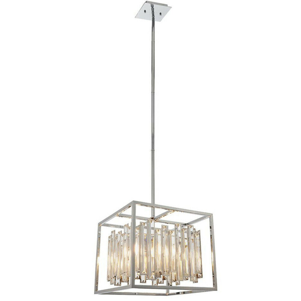 Loops Hanging Ceiling Pendant Chrome & Crystal Gorgeous Modern Square Box Shade Light
