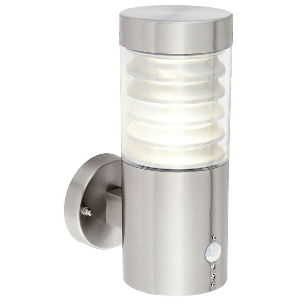 Loops Ip44 Outdoor Led Brushed Steel Spiraled Pir Wall Lamp Porch Outdoor Shade Light