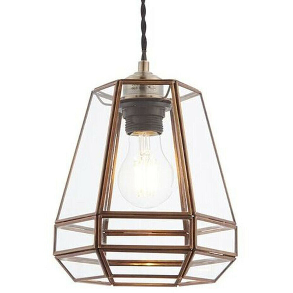 Loops Hanging Ceiling Pendant Shade Antique Brass & Clear Glass Pear Drop Cage Light