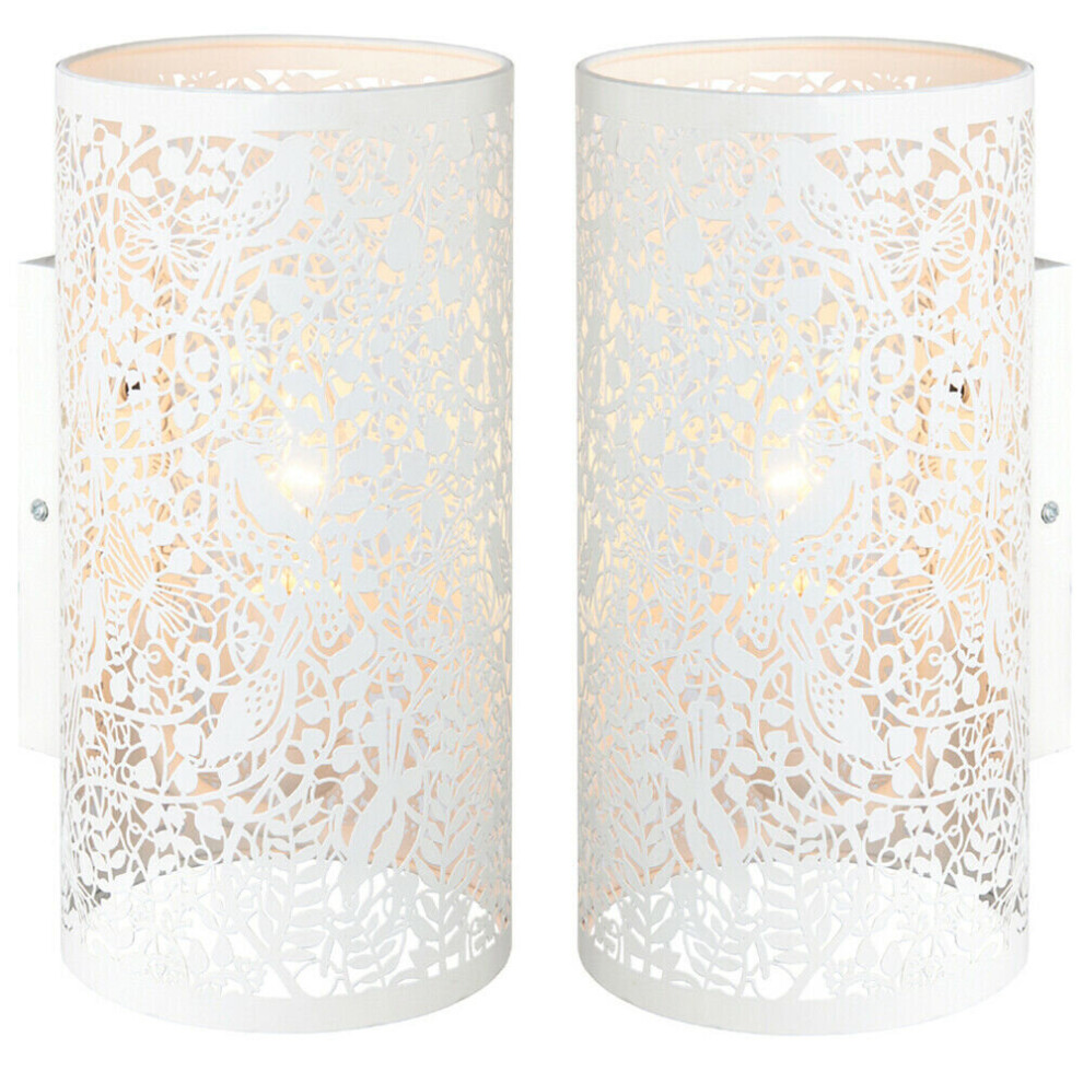 2 PACK Dimming LED Wall Light Pretty Ivory Birds Steel Shade Modern Lamp Fitting