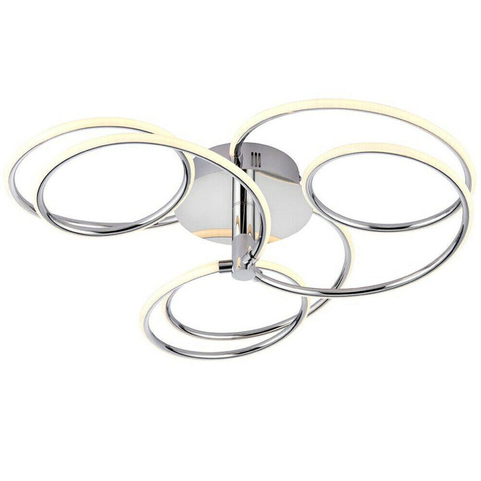 Loops Led Semi Flush Ceiling 48W Warm Chrome Infinity Hoop Strip Feature Light/White