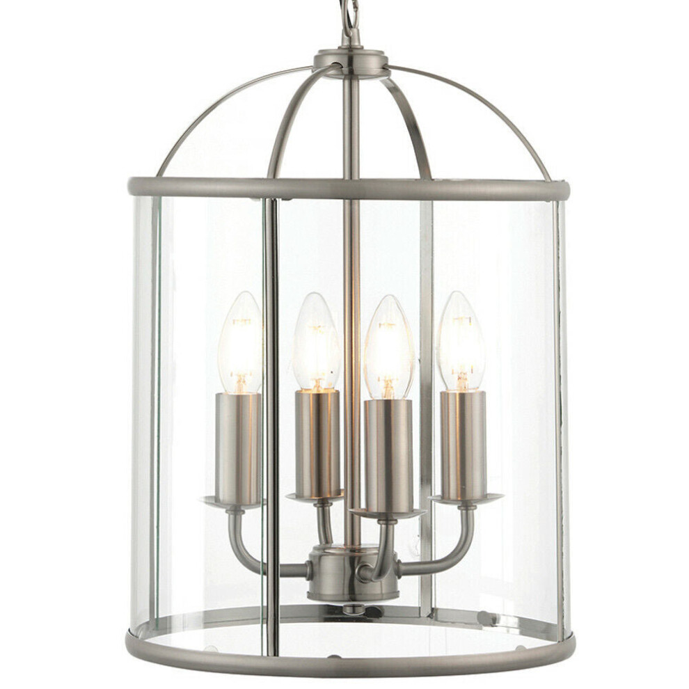 Loops 4 Hanging Ceiling Pendant Nickel & Glass Lantern Shade Lamp Bulb Holder Light