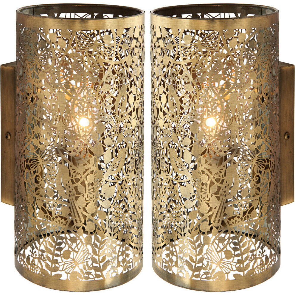 2 PACK Dimming LED Wall Light Pretty Brass Birds Steel Shade Modern Lamp Fitting