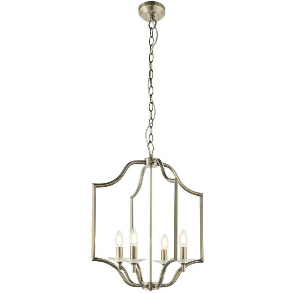 Loops Hanging Ceiling Pendant Antique Brass & Crystal 4 Bulb Classic Feature Light