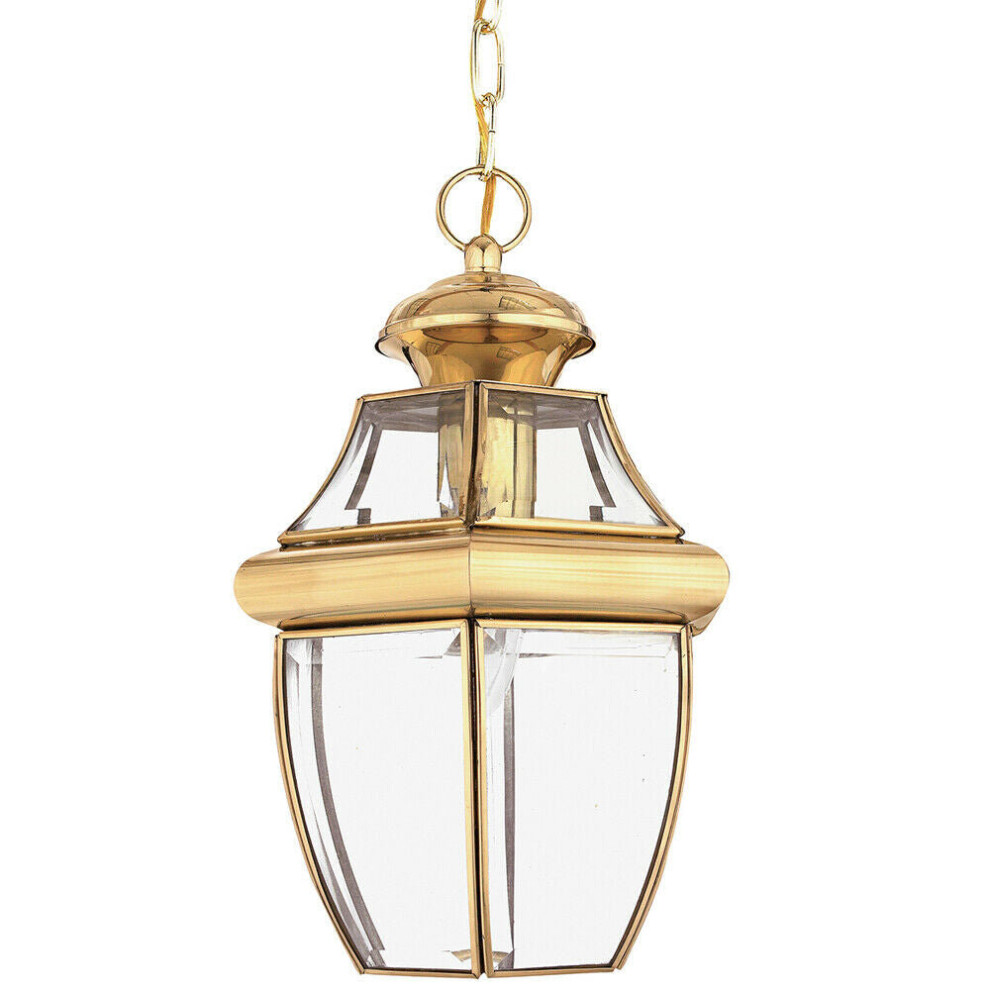 Loops Ip23 1 Bulb Chain Lantern Light Highly Polished Brass Led E27 100W