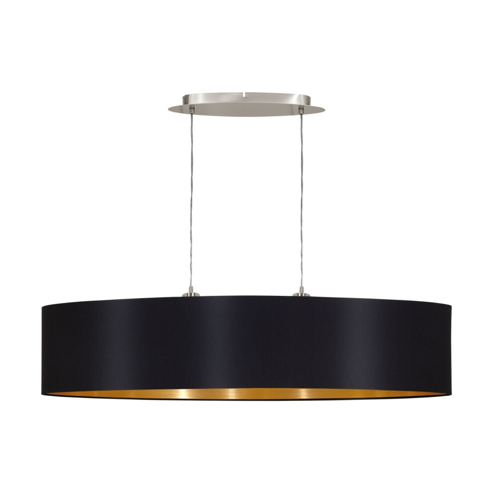 Pendant Light Colour Satin Nickel Shade Black Gold Fabric Bulb E27 2x60W