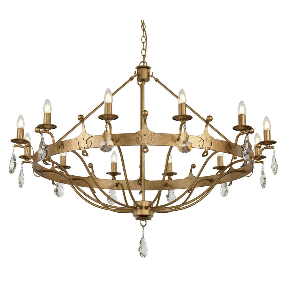Loops 12 Bulb Chandelier Hanging Pendant Patina Led E14 60W Bulb Light/Gold