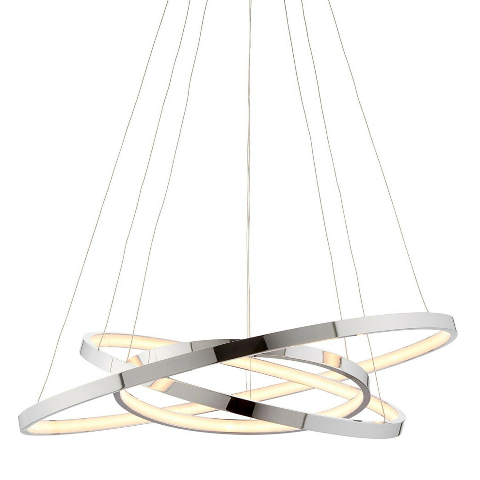 LED Ceiling Pendant Light 36W Warm White Chrome 3x Infinity Rings Strip Feature