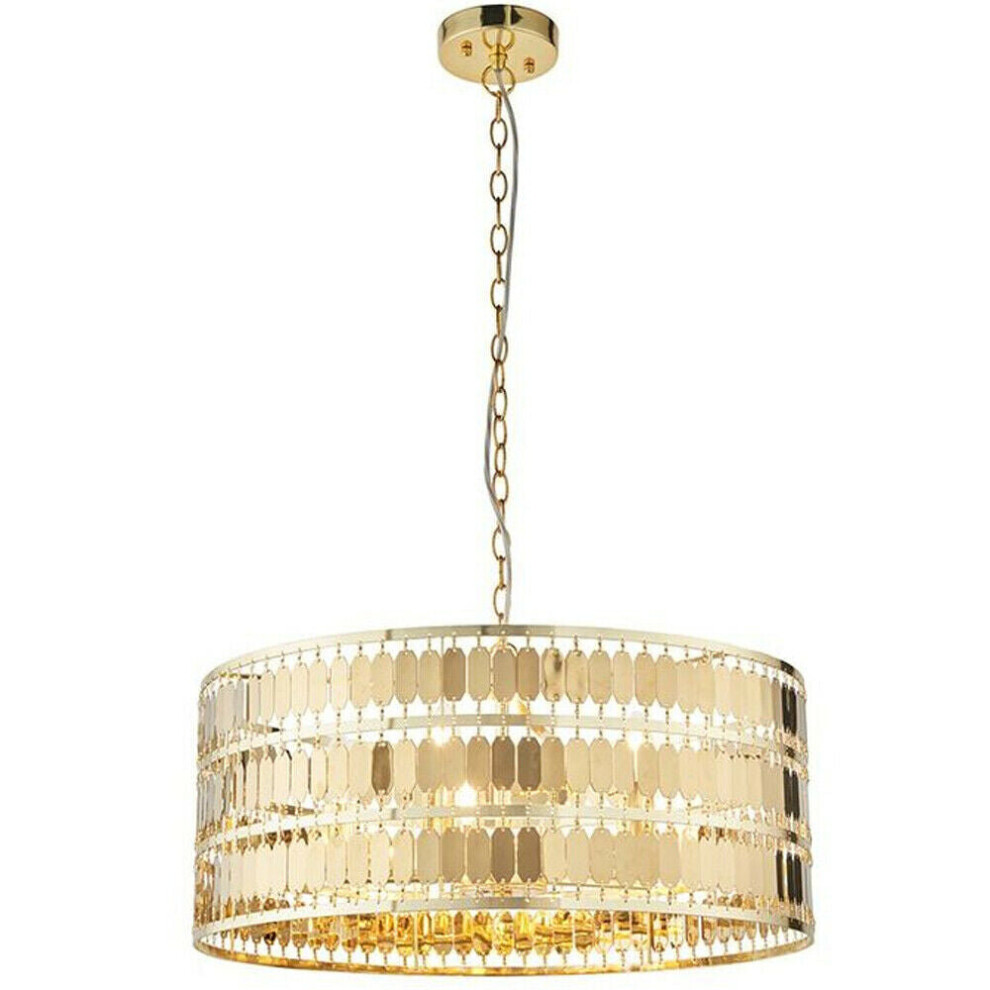 Hanging Ceiling Pendant Light Hex Gold Plate Shade 5 Bulb Modern Dimming Feature