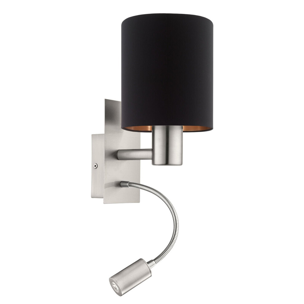 Loops Wall Satin Nickel Shade Copper Fabric Bulb E27 Led 1X40w 1X3.5w Light/Black