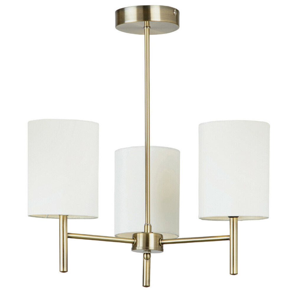 Semi Flush Ceiling Light Brass & White Silk Shade Modern 3 Bulb Pendant Lamp