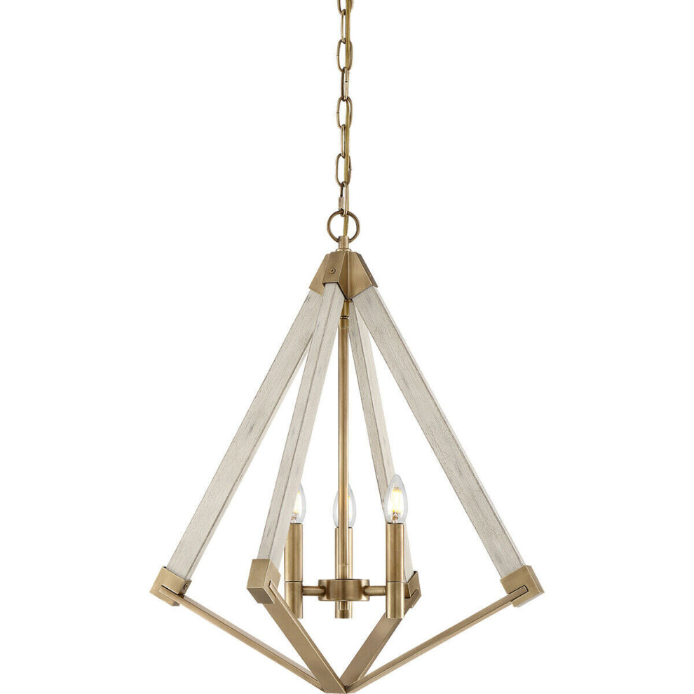 Loops 3 Bulb Chandelier Hanging Pendant Light Weathered Brass Led E14 60W Bulb