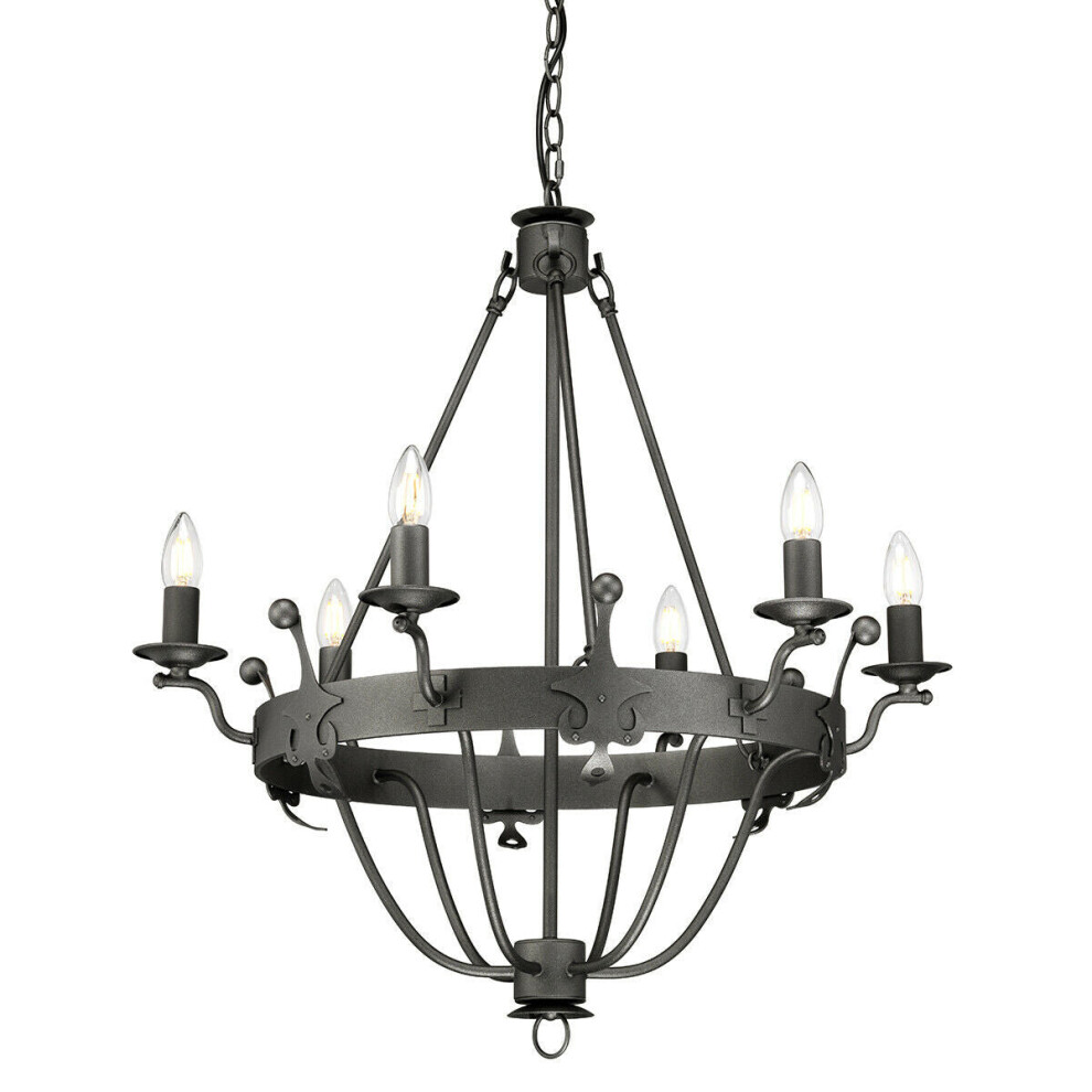 Loops 6 Bulb Chandelier Basket Style Base Crystal Droplets Graphite Led E14 60W