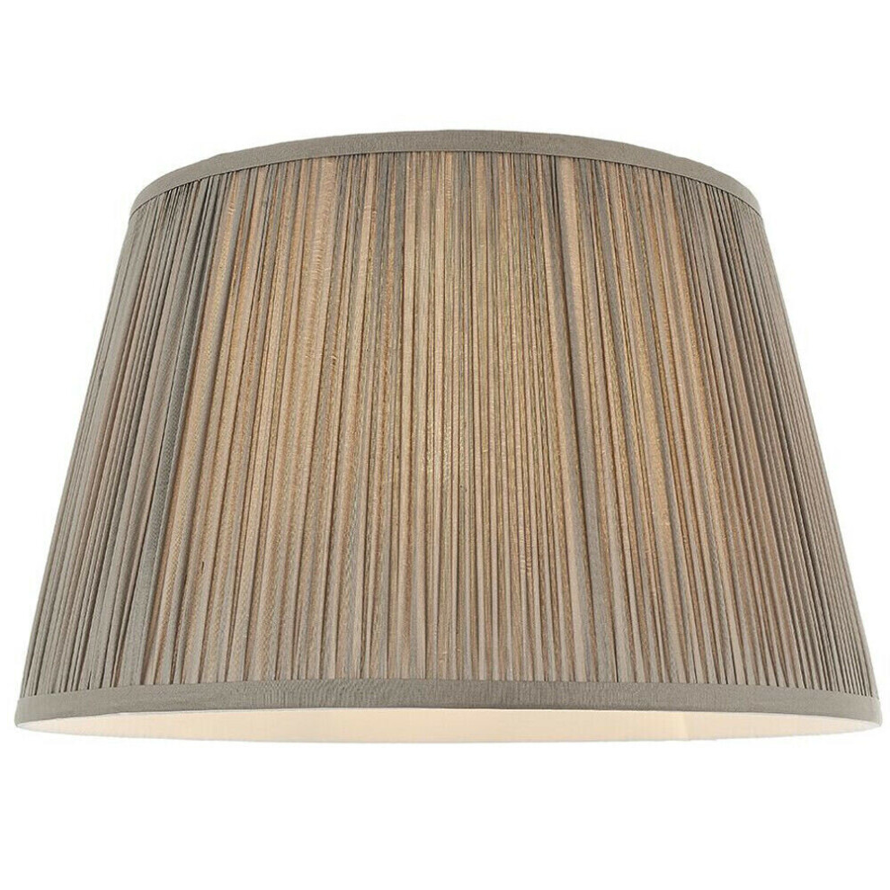 14" Elegant Round Tapered Drum Lamp Shade Charcoal Gathered Pleated Silk Cover