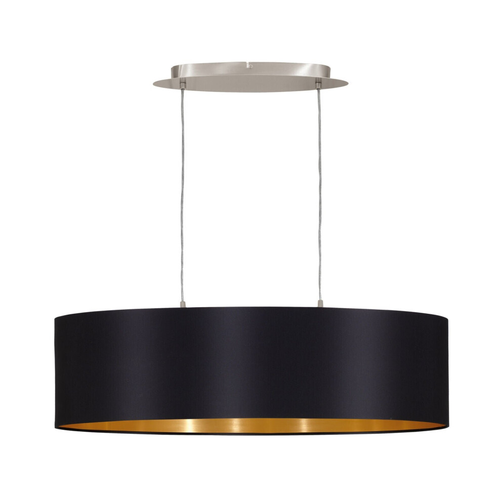 Loops Pendant Colour Satin Nickel Shade Fabric Bulb E27 2X60w Light/Black/Gold