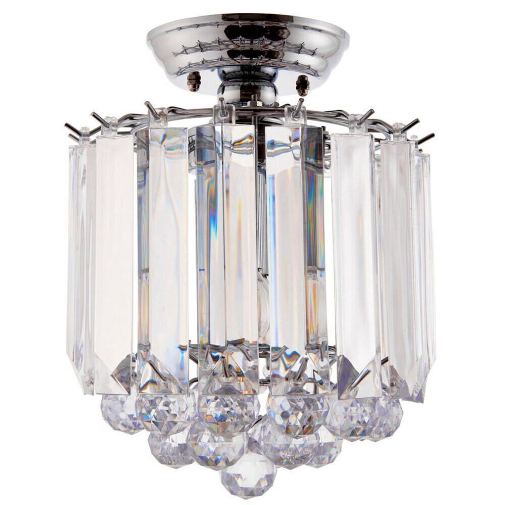 Loops Flush Ceiling Mount Chrome & Acrylic 2X Lamp Bulb Classic Hanging Fitting Light