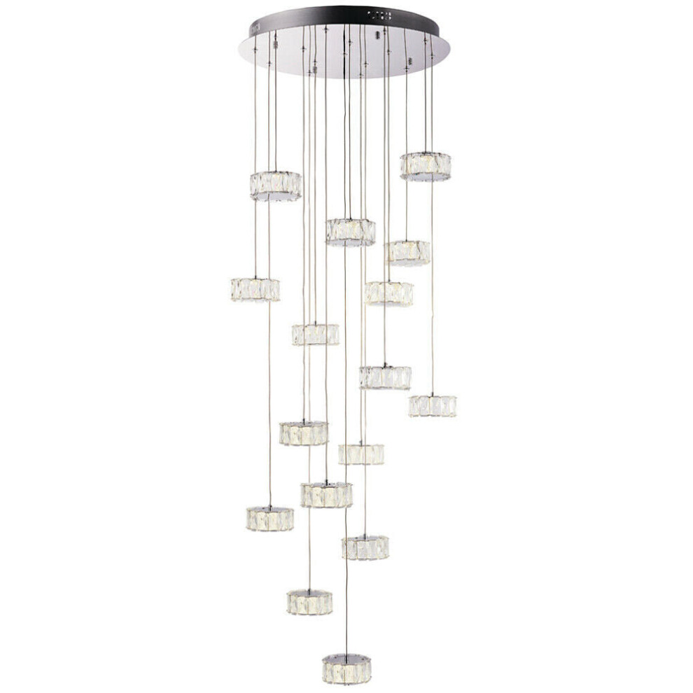 Multi Light Ceiling Pendant 16 Bulb Chrome & Crystal Glass Chandelier Lamp