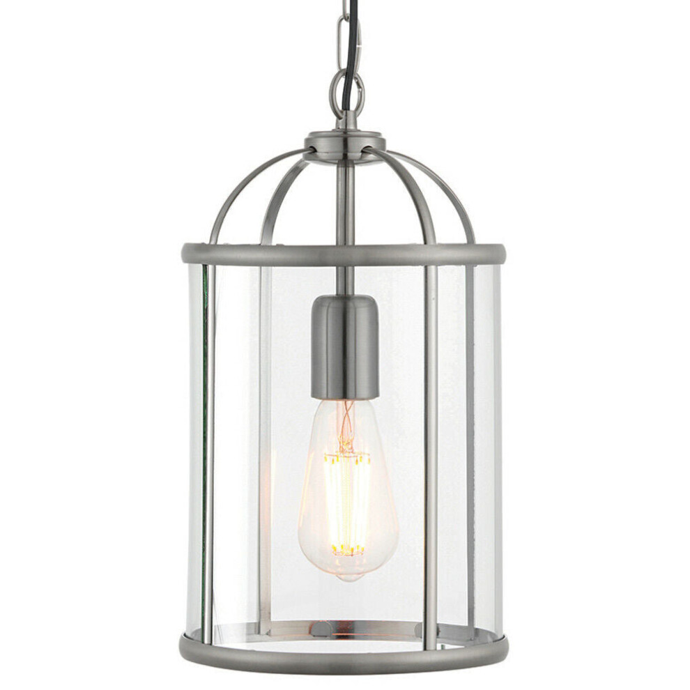 Loops Hanging Ceiling Pendant Nickel & Glass Lantern Box Shade Lamp Bulb Holder Light
