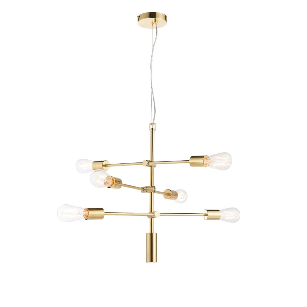 Ceiling Pendant Light Satin Brass Plate 6x60W E27 Dimmable Multi Arm Lamp