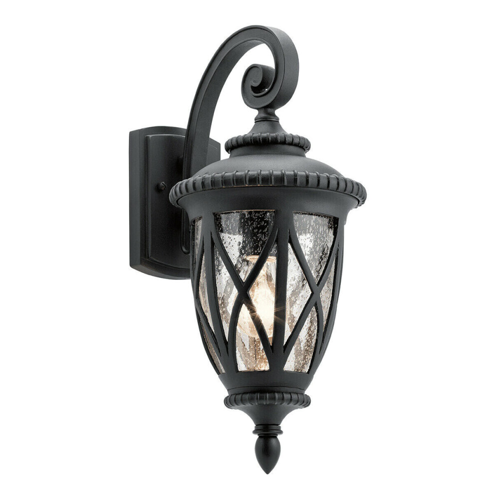 Outdoor IP44 1 Bulb Wall Light Lantern Textured Black LED E27 60W d01591