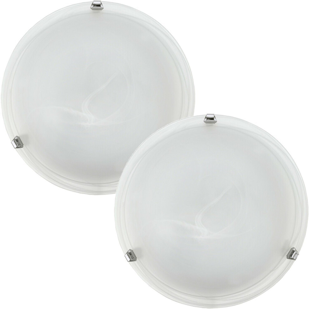 2 PACK Wall Flush Ceiling Light Colour Chrome Shade Glass Alabaster E27 2x60W