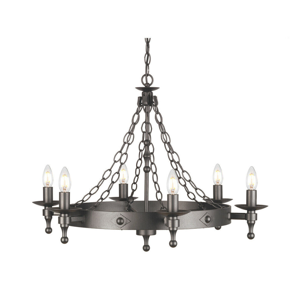 Loops 6 Bulb Chandelier Wrought Iron Style Chain Graphite Finish Led E14 60W Black