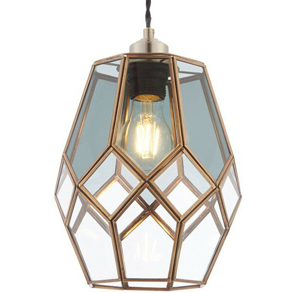 Loops Hanging Ceiling Pendant Shade Brass & Clear Smoked Glass Geometric Cage Light