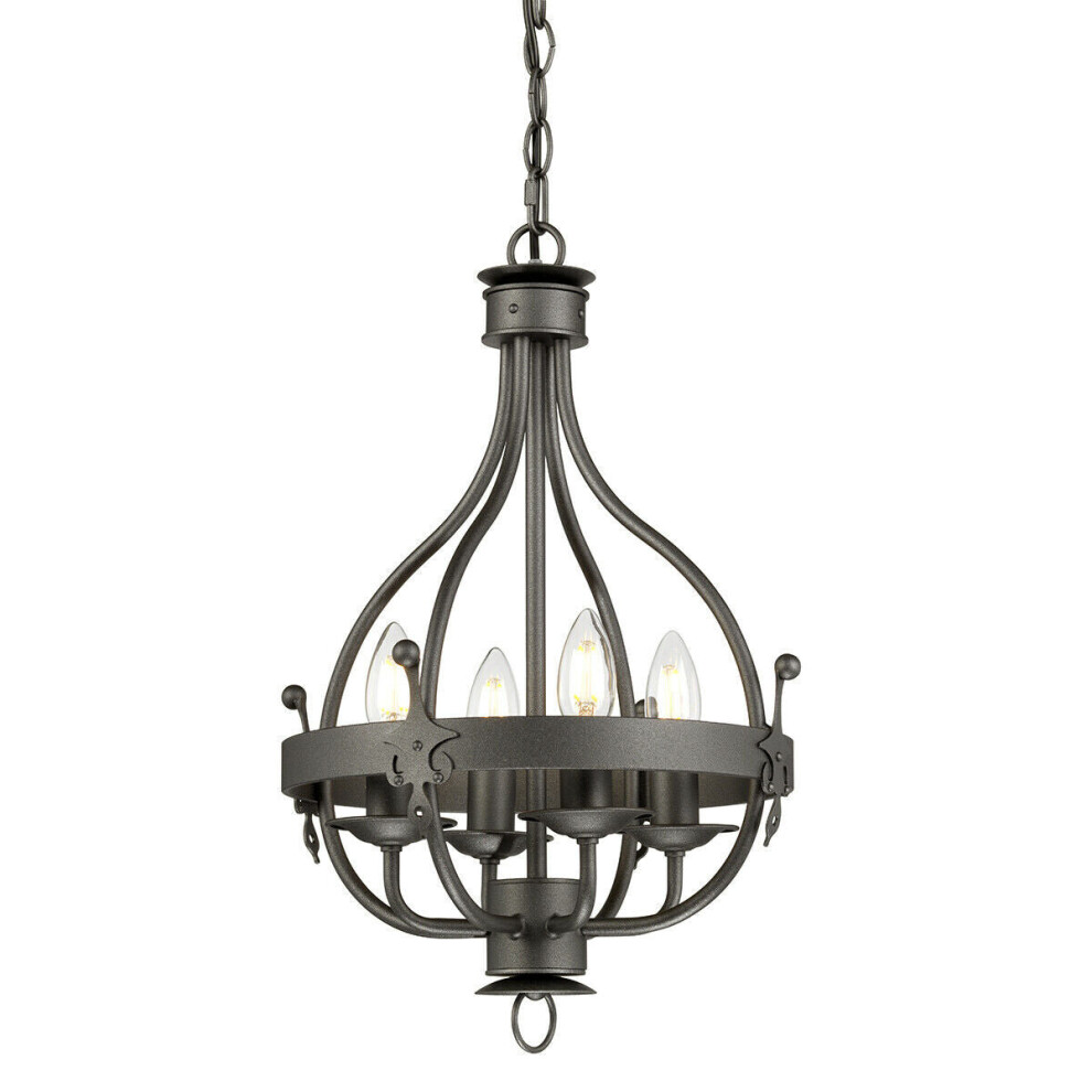 Loops 4 Bulb Chandelier Hanging Pendant Graphite Finish Led E14 60W Bulb Light