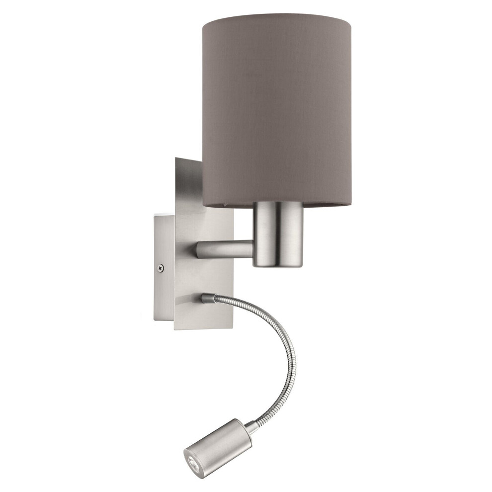 Loops Wall Satin Nickel Shade Fabric Bulb E27 Led 1X40w 1X3.5w Light/Anthracite/Brown