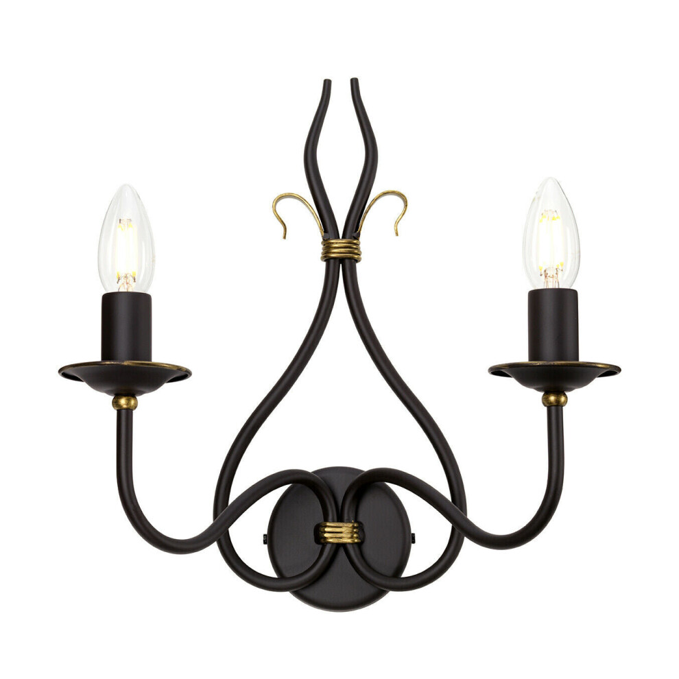 Loops Twin Wall Light Sconce Wrought Iron Embellished With Gold Rust/Gold Led E14 60W