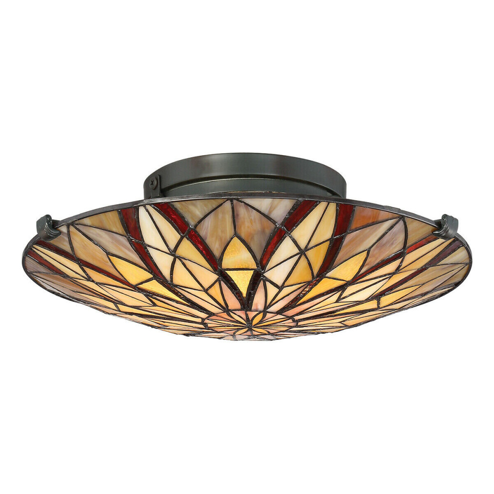 Loops Semi Flush Light Tiffany Style Coloured Glass Uplight Valiant Bronze Led E27 60W